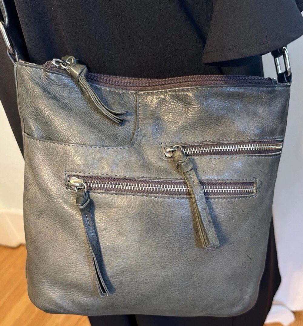 Great American Leather Works Gray Leather Shoulder Bag Crossbody Handbag